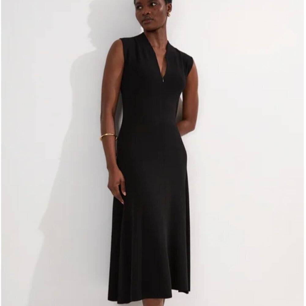 NWT Karen Millen Viscose Blend Zip Front Sleeveless Knitted Midi Dress